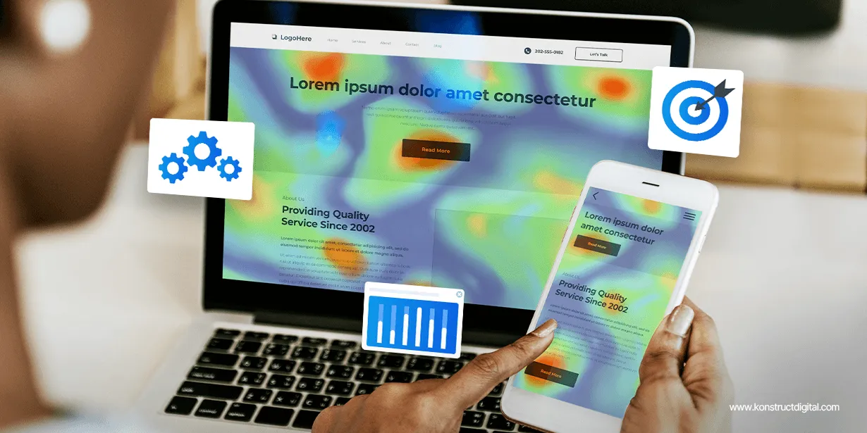 A computer and phone with heat mapping on the screen.