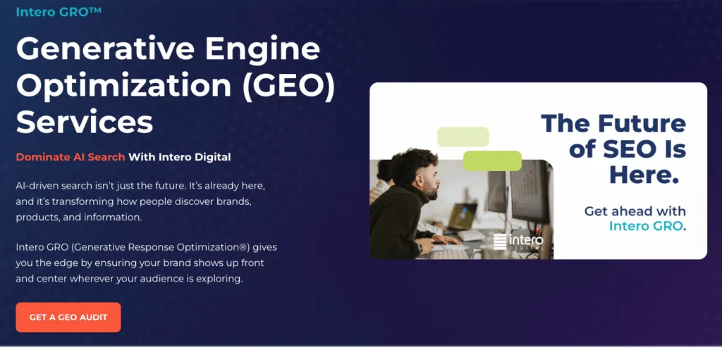 A screenshot of Intero Digital’s GEO services page.