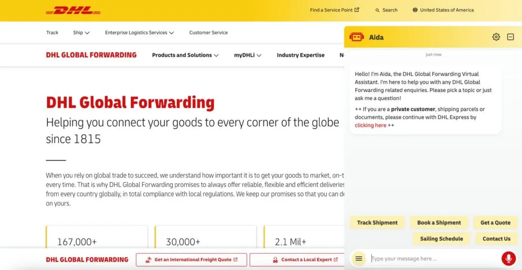 Picture of DHL’s AI chatbot, Aida