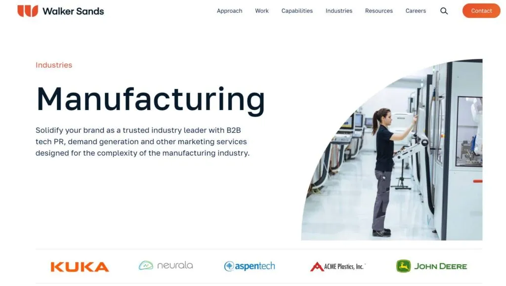 A screenshot of Walker Sands’ industrial marketing page.