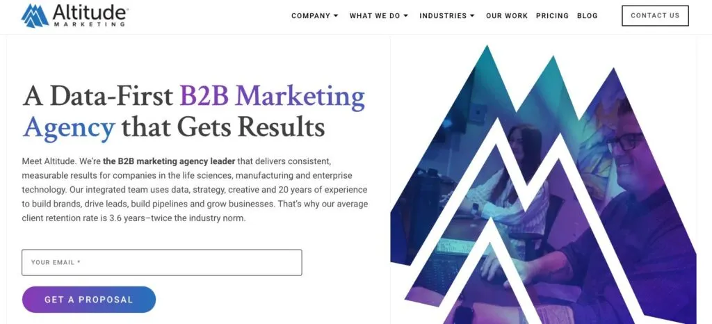 A screenshot of Altitude Marketing’s manufacturing marketing page.