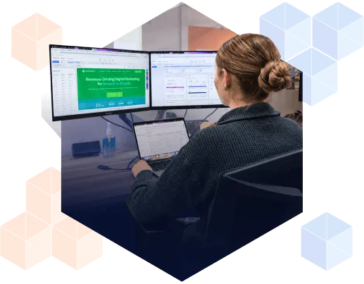 A person reviews conversion rate optimization data and website performance dashboards.