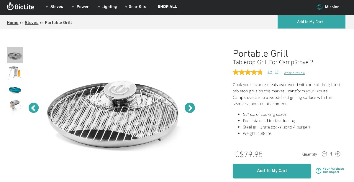 An example of a Shopify product page