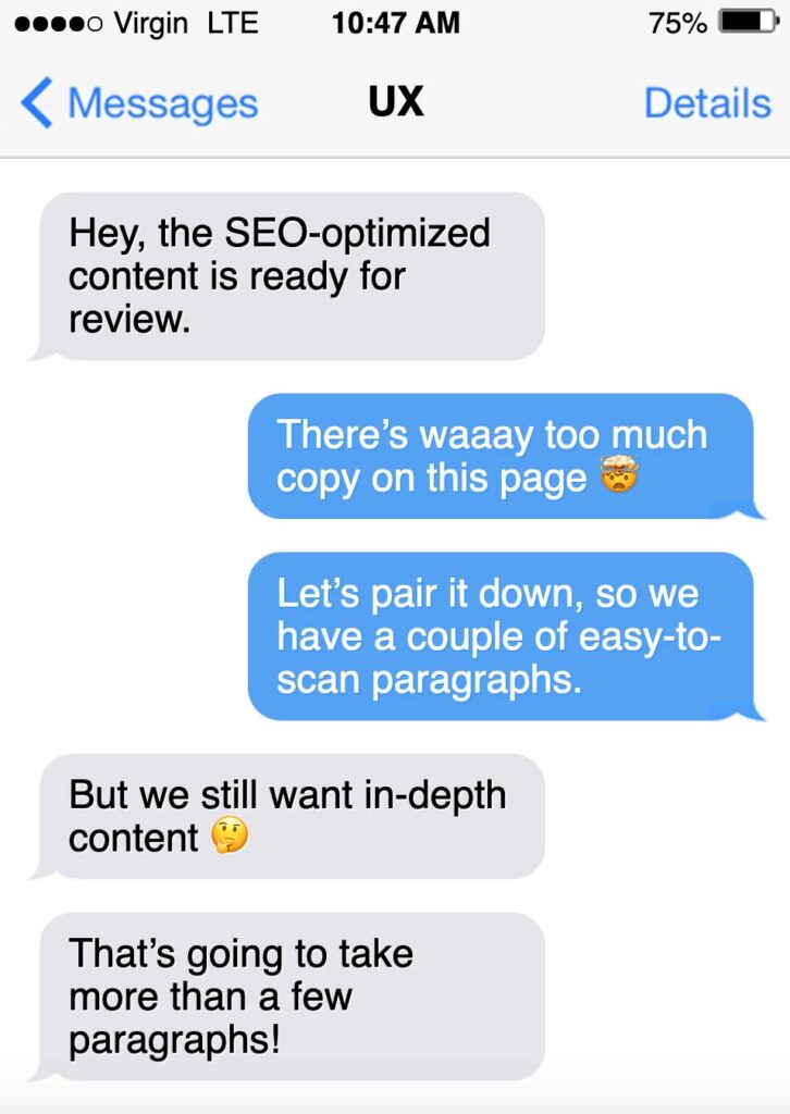 Text Conversation Regarding UX