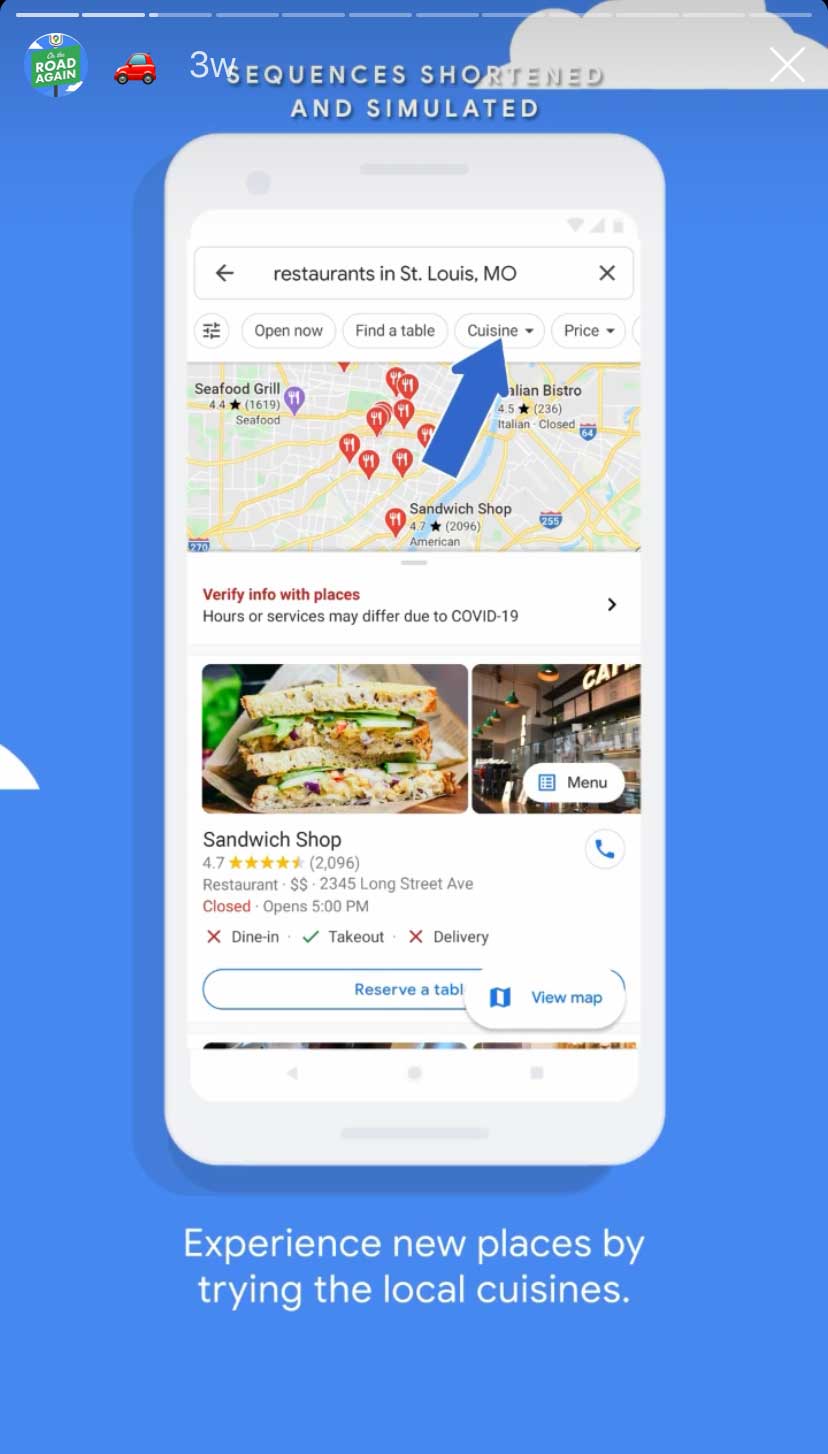 An example of an IG story with strong branding from Google Maps
