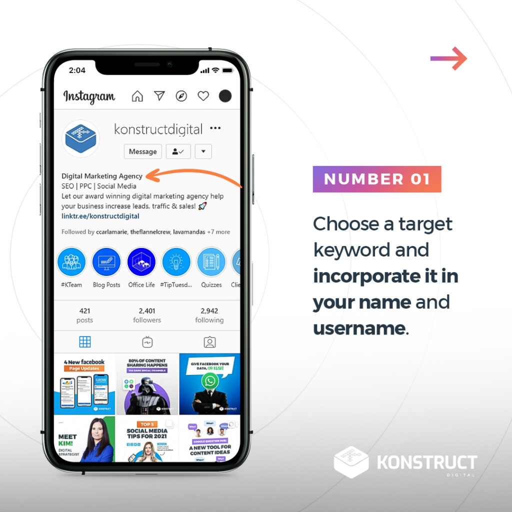 Number 1: Choose a target keyword and incorporate it in your name and username