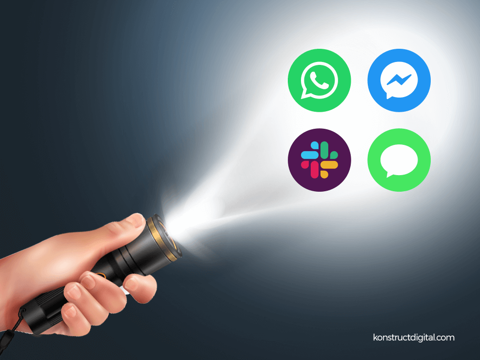A flashlight pointing at various messaging icons