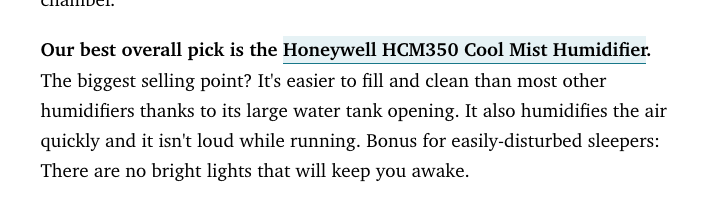 Review on the Good Housekeeping website for a Honeywell humidifier