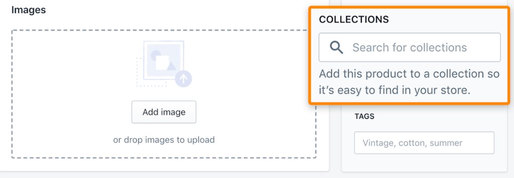 search box to add Shopify products to collections