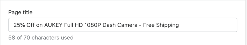 Page title that says "25% Off on AUKEY Full HD 1080P Dash Camera - Free Shipping