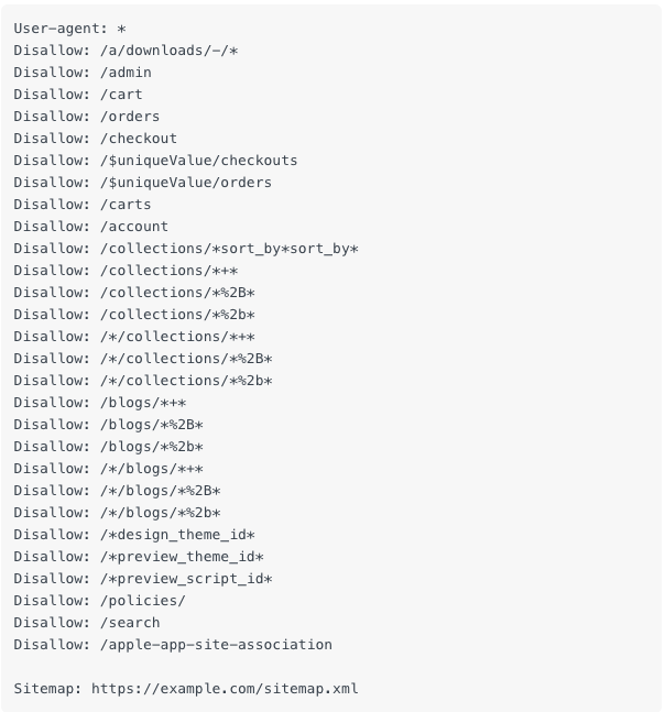 example robot.txt for a Shopify store