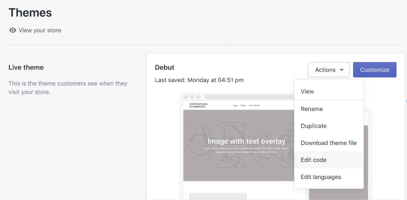 edit code of Shopify theme
