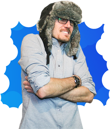 CJ Wesstrom shivering with a trapper hat on