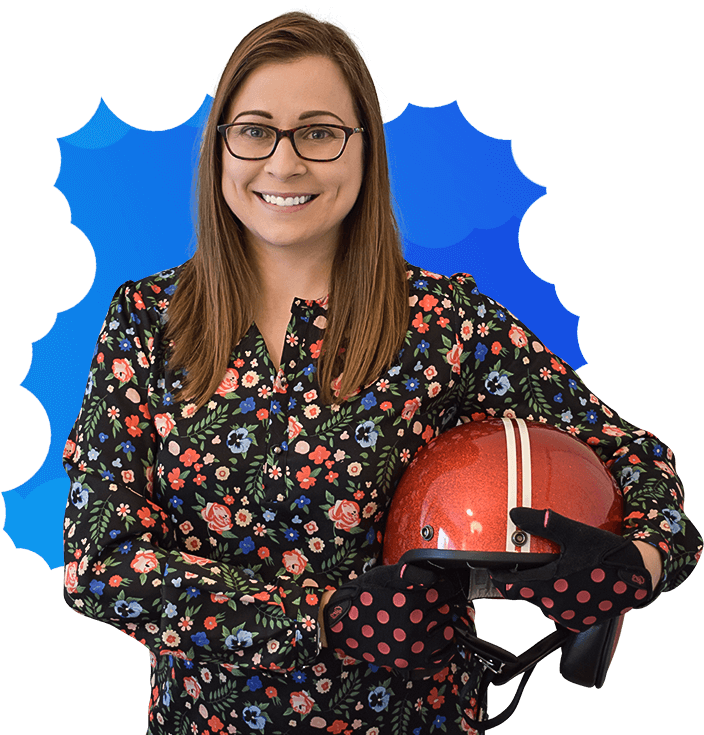 Tryphena Fraser holding her helmet