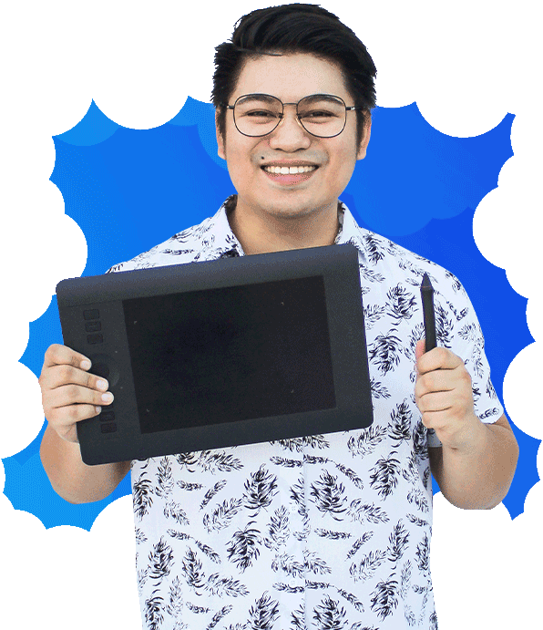 Wesley Lean Mariano holding his tablet