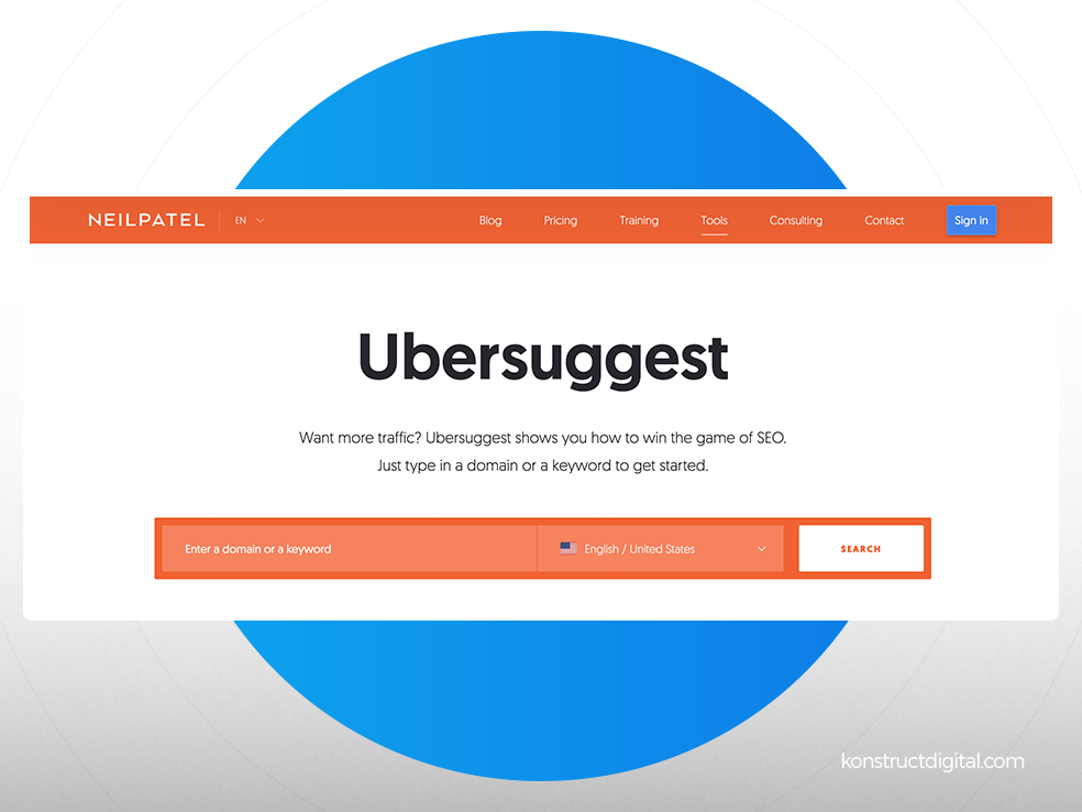 Ubersuggest homepage