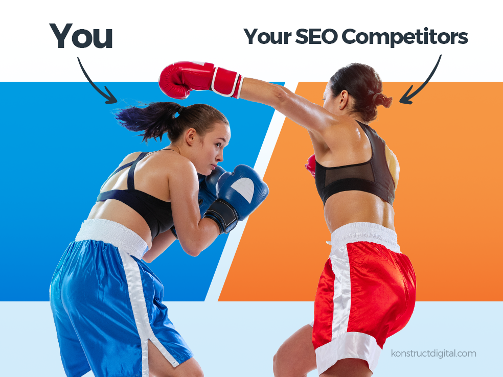 Two people boxing with an arrow of the winner pointing to text saying: You vs. your competitors. 