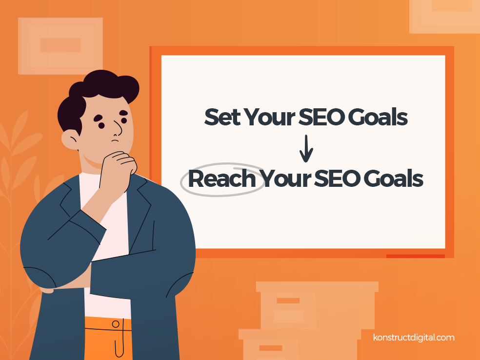 Man thinking of how he can go from setting his SEO goals to reaching his SEO goals.
