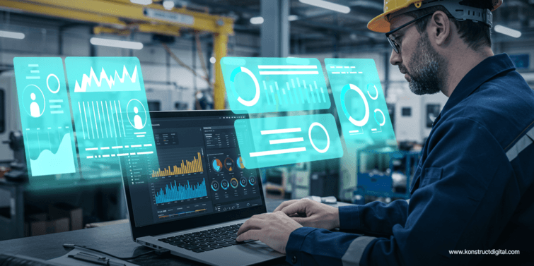 A man in a hard hat works at a desk, optimizing the digital marketing efforts of his b2b manufacturing business