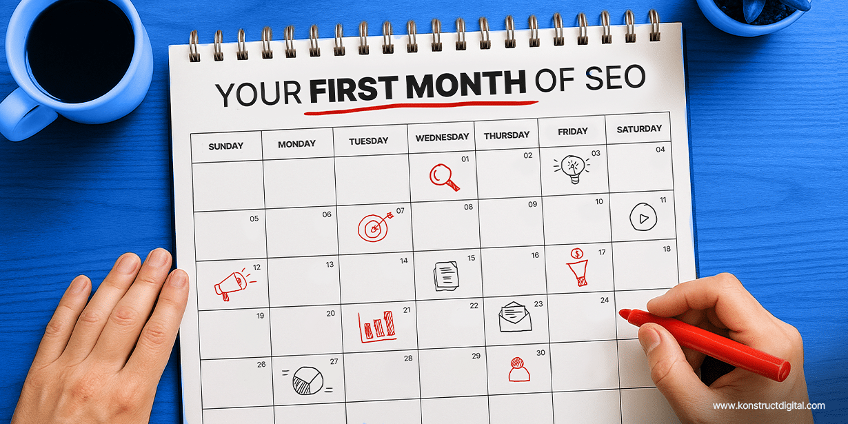 Calendar page representing the 1st month of SEO