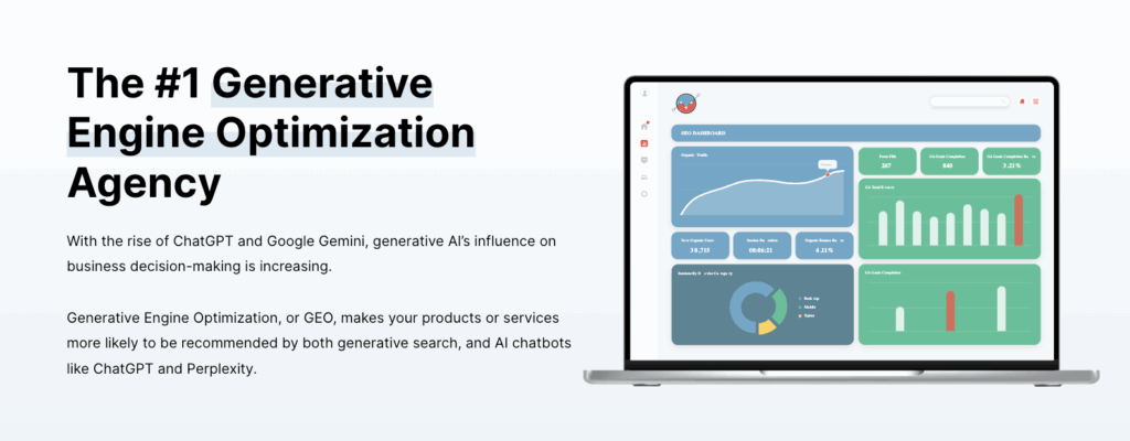 A screenshot of First Page Sage’s GEO services page.