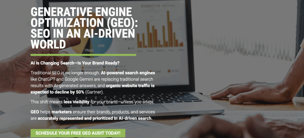 A screenshot of Nowspeed’s GEO services page.