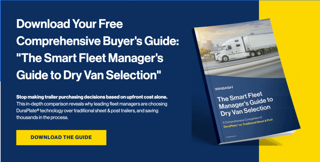 Promotional graphic for Wabash featuring a free downloadable buyer’s guide titled “The Smart Fleet Manager’s Guide to Dry Van Selection.”