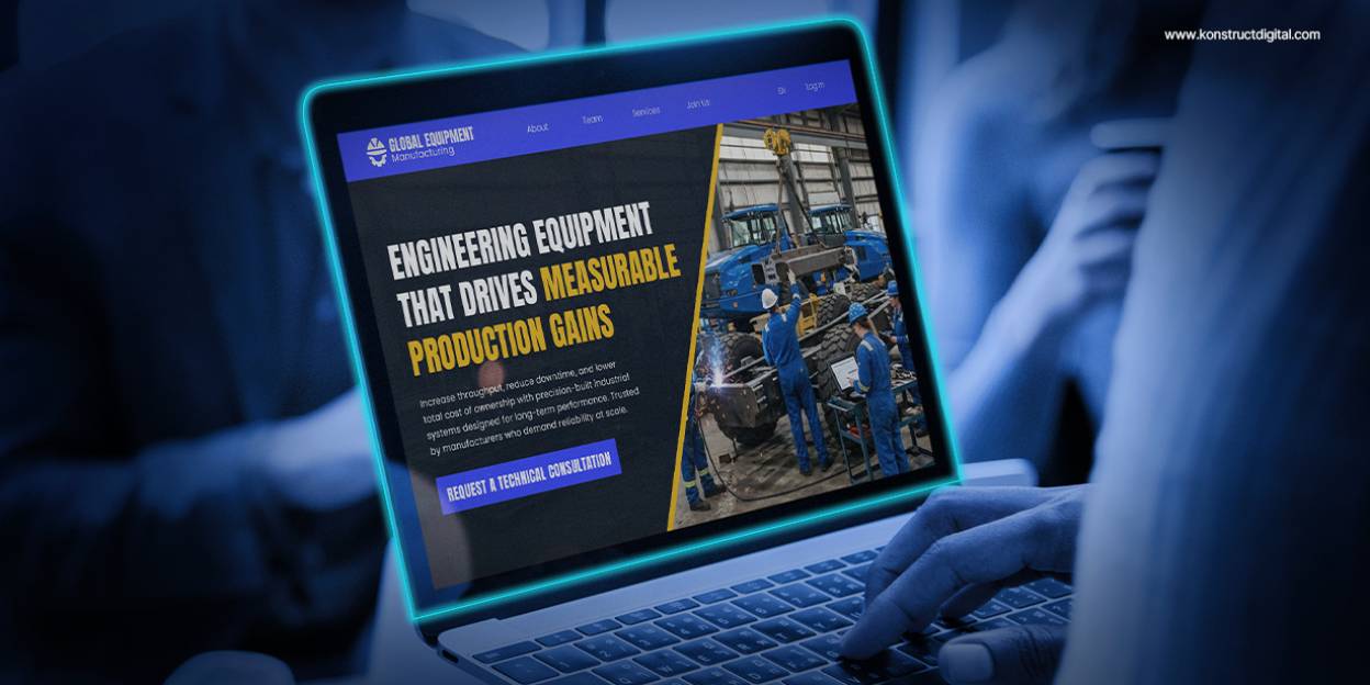 An example equipment manufacturer website displayed on a laptop